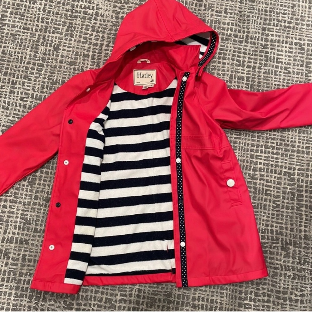 Hatley Bright Red Raincoat with Striped Lining